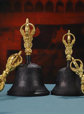 藏式尼泊尔工艺五股铃铛纯铜法器家用密宗五股金刚铃杵一套大小号