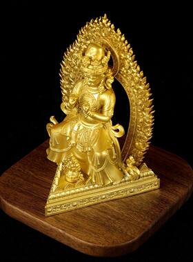 尼泊尔工艺黄铜全鎏金扎基拉姆佛像铜造像家居摆件女财神精工3寸