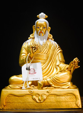敦珠法王佛像纯铜第一世敦珠法王精品仿古鎏金铜像装饰摆件七寸