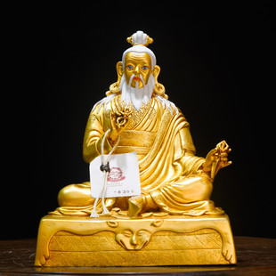 敦珠法王佛像纯铜第一世敦珠法王精品仿古鎏金铜像装饰摆件七寸