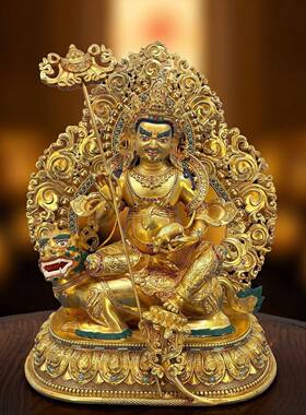 全铜鎏金财宝天王佛像带背光铜像密宗财神爷供奉摆件7寸10寸15寸