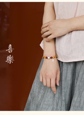 藏式手工编制五佛手绳小众彩色红色情侣男女财神度母手链手绳饰品