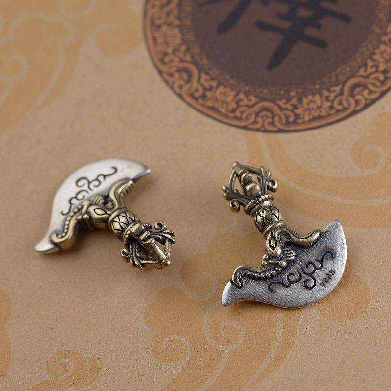 S925银铜复古做旧工艺五股金刚钺刀吊坠DIY祥云文玩挂件手串配饰