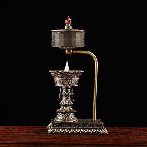 家用合金火转转轮仿真充电电子酥油灯转动筒供佛长明灯烛台灯摆件