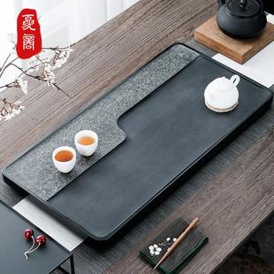 茶海大号排水石材茶托盘 整块乌金石茶盘家用简约客厅石头茶台日式