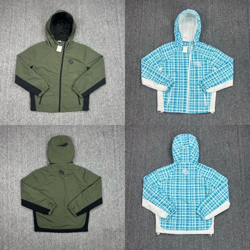 Mertra格子斜口拉链款连帽风衣男女宽松撞色拼接春秋防风夹克外套