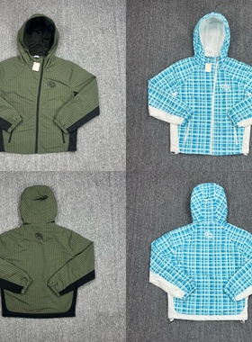 Mertra格子斜口拉链款连帽风衣男女宽松撞色拼接春秋防风夹克外套