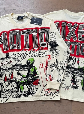 美潮 MIXED EMOTION手绘满印涂鸦高街宽松男女休闲长袖T恤长T早秋