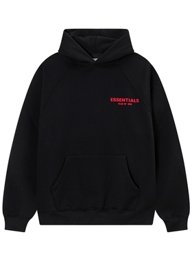 FOG复线ESSENTIALS后背立体红色硅胶字母男女宽松加绒连帽卫衣潮