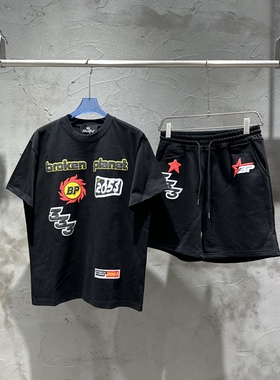 BROKEN PLANET破碎星球简约字母印花发泡男女短袖夏季五分裤套装
