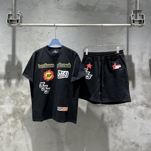 BROKEN PLANET破碎星球简约字母印花发泡男女短袖夏季五分裤套装