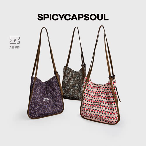 Spicycapsoul灯芯绒印花托特包