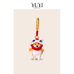 YUYI正版联名仓屋柴犬醒狮头红色钥匙扣书包包挂件女高档车挂饰男