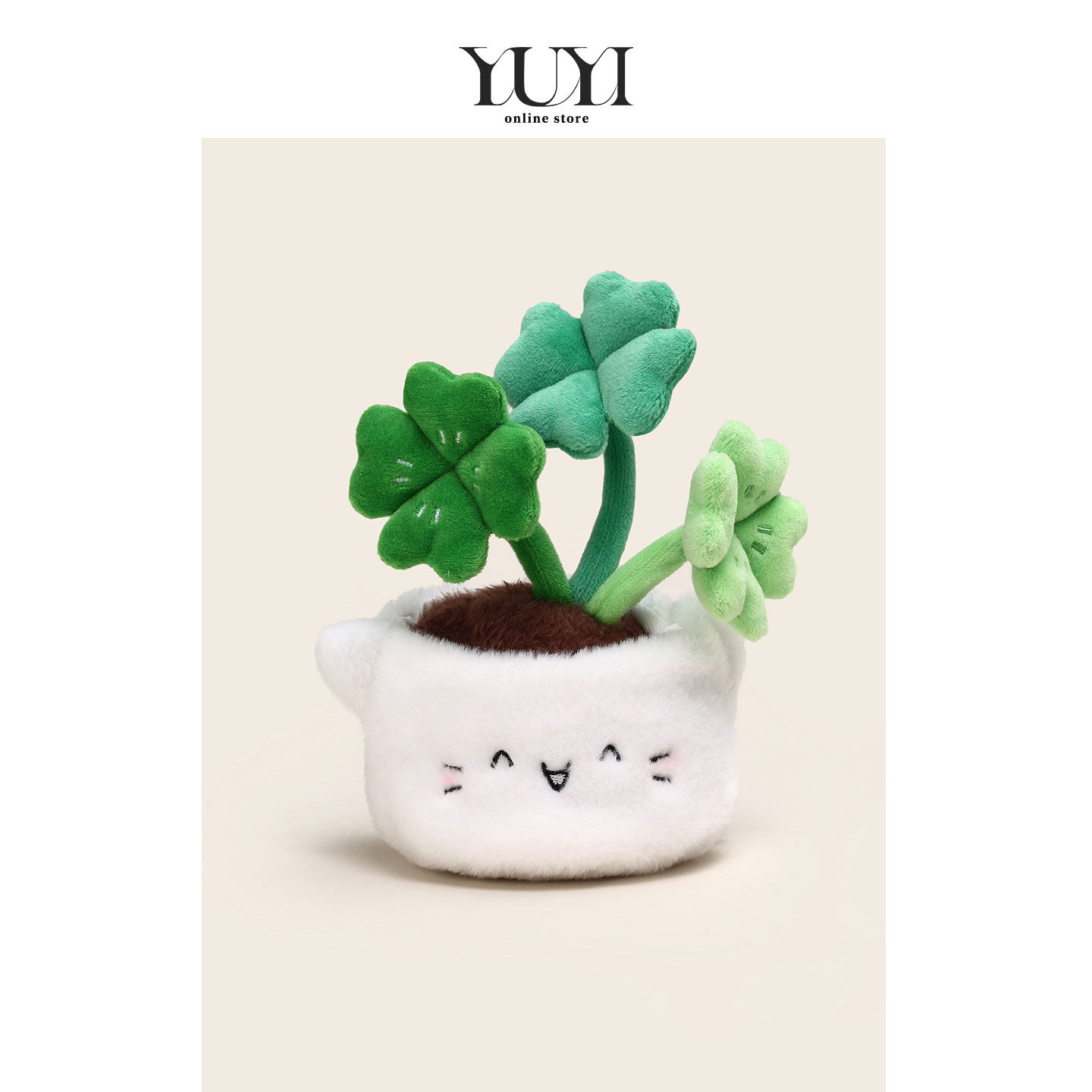 YUYI原创可爱小猫幸运降临四叶草盆栽车挂件车载摆件挂饰玩偶