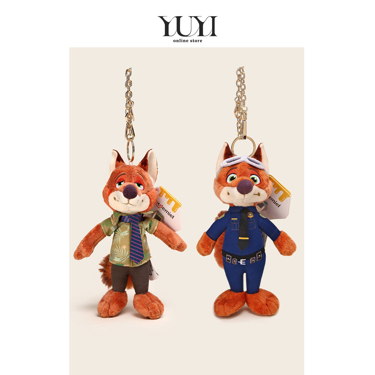 YUYI正版联名疯狂动物城尼克狐狸警官毛绒玩偶公仔书包挂件钥匙扣