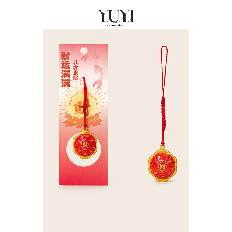 YUYI原创龟壳吉祥发财运水音铃铛卡通手机链挂饰吊坠红色包包挂件
