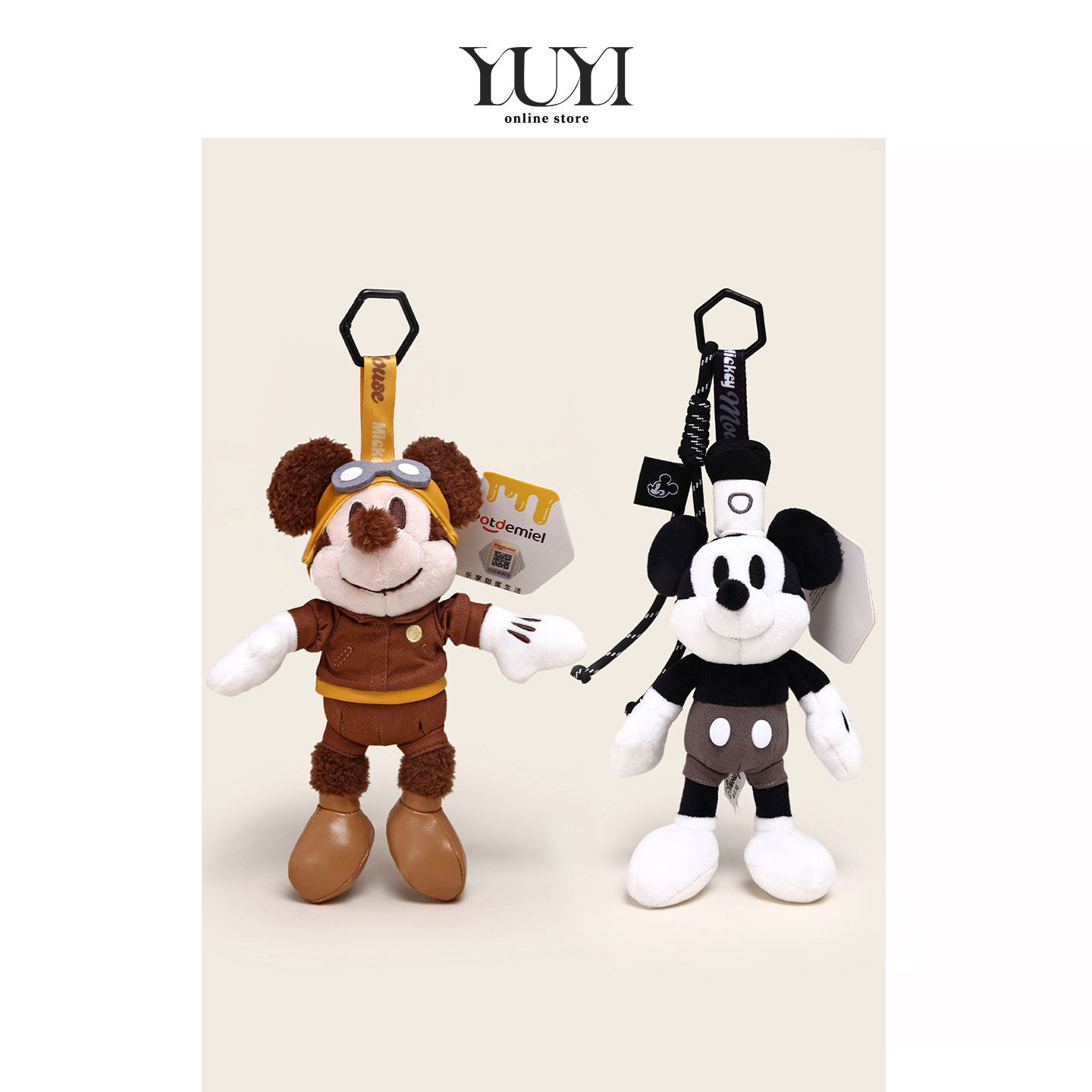 YUYI正版联名迪士尼飞行员米奇毛绒玩偶公仔书包包挂件钥匙扣挂饰