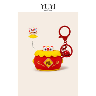 YUYI【清仓价】2026马年醒狮拨浪鼓红色一对书包包挂件女钥匙扣男