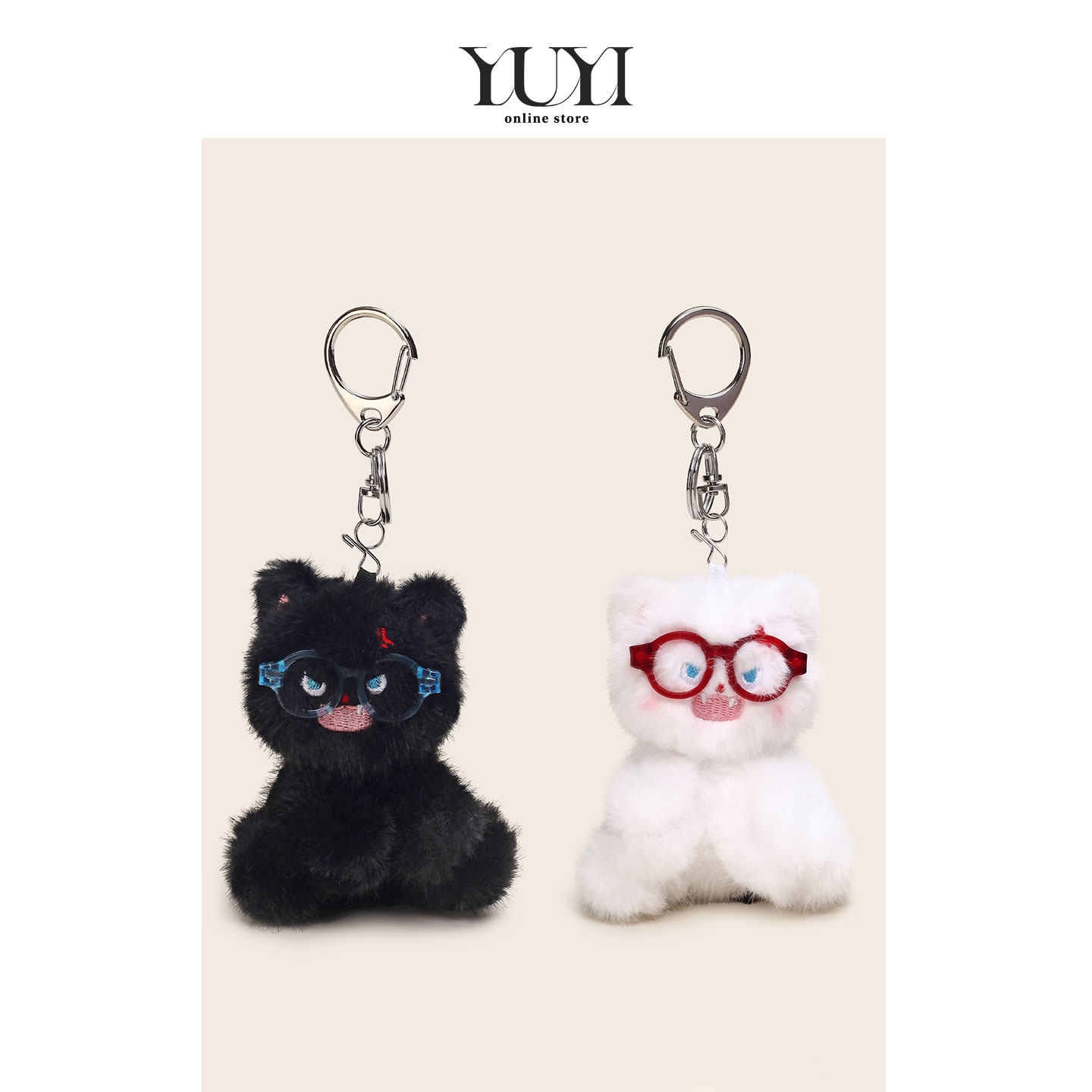 YUYI原创眼镜小猫情侣玩偶公仔书包背包挂件装饰品车钥匙扣挂饰女