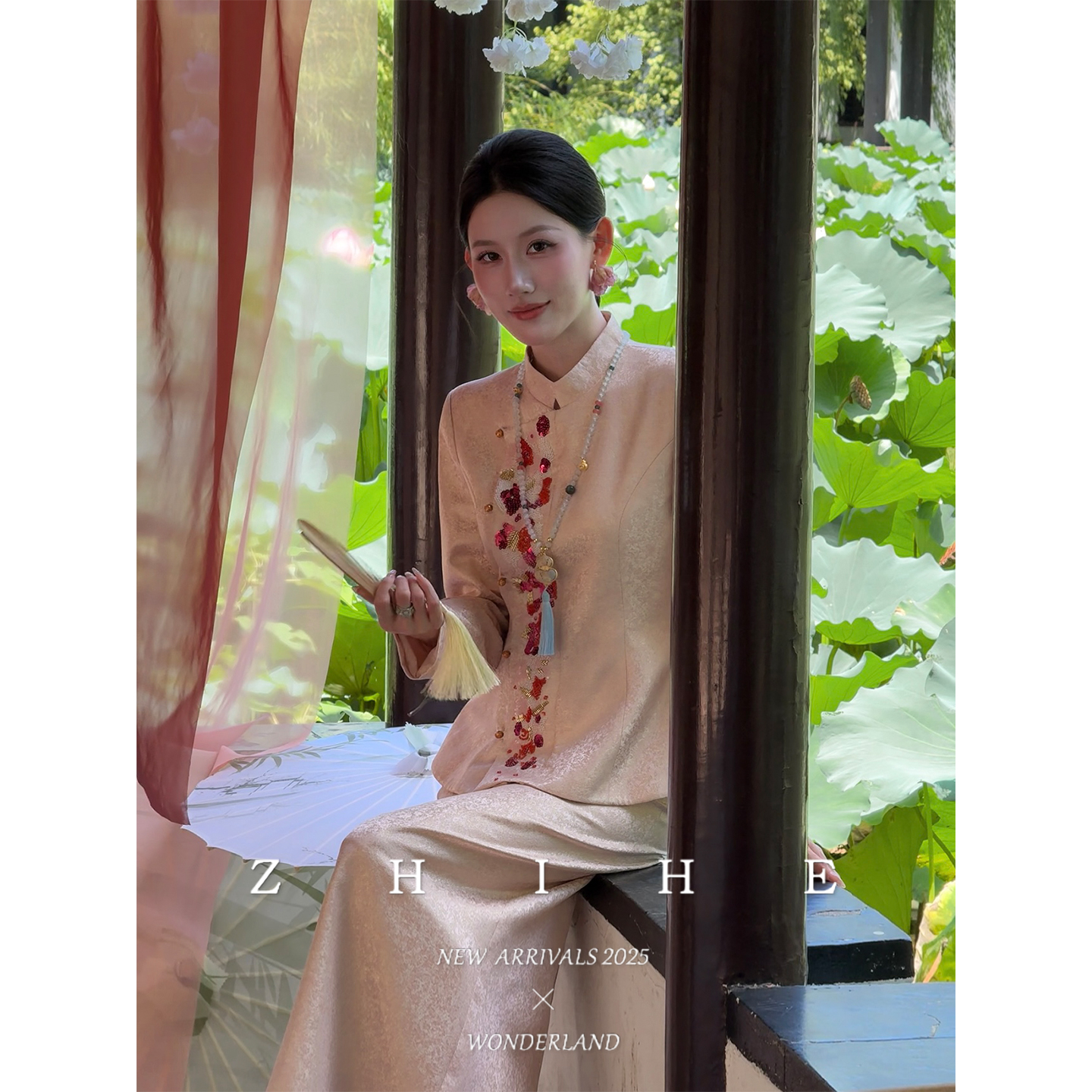 无艳一禾【山花纪】金线人丝棉提花珠片绣收腰外套+半裙