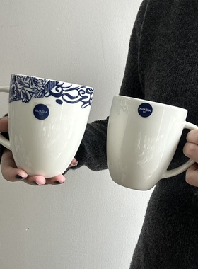 Arabia芬兰进口24h小时蓝边马克杯白色陶瓷水杯北欧中古杯子