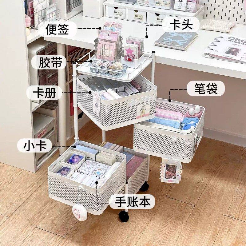 移动书架小推车置物架落地旋转书包本文具学生书桌侧边多层收纳架