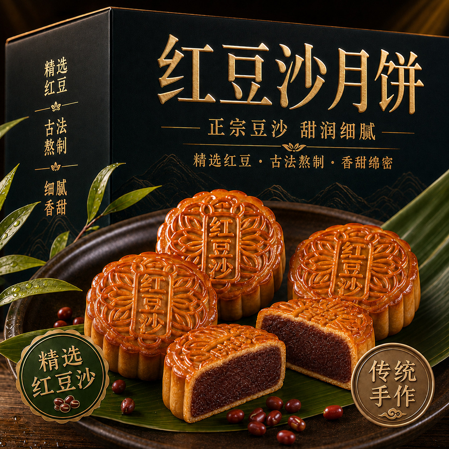 豆沙月饼正宗广式红豆沙月饼传统中秋节月饼老式糕点零食送礼批发