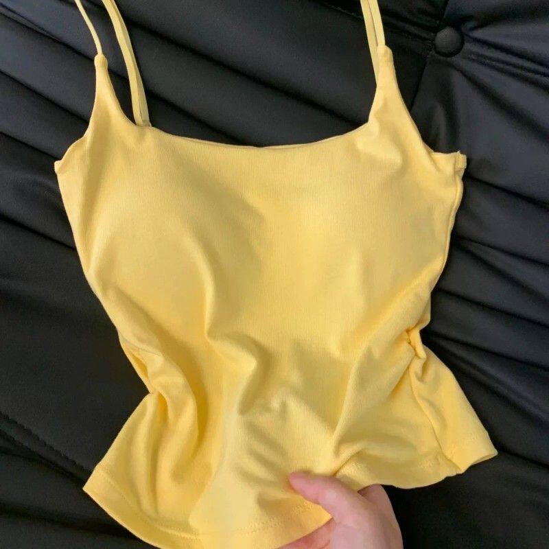 吊带上衣女夏天带胸垫一体显瘦修身可外穿短裤背心纯欲风舒适内搭