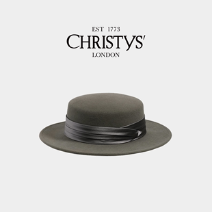 Christys 上市 灰色Canotier康康帽平顶礼帽 新品 百年皇室品牌