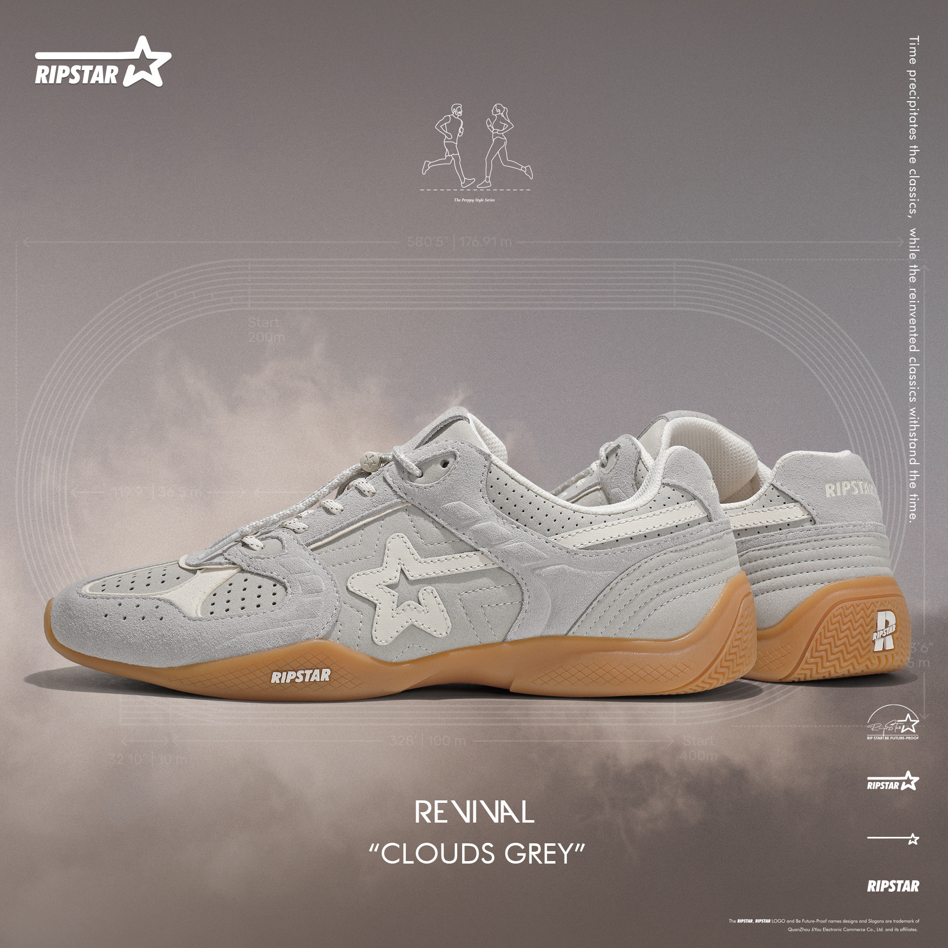 RIPSTAR/复古慢跑鞋「云朵灰」