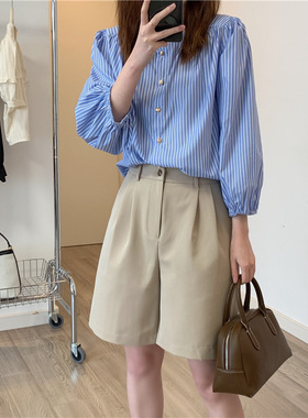 JillZoo西装短裤春夏薄款高腰宽松a字休闲中裤直筒复古阔腿五分裤