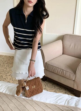 JillZoo早秋新款 撞色条纹半拉链翻领针织衫背心ZY