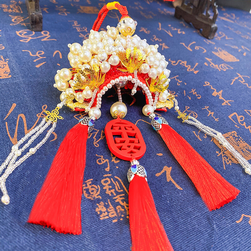 凤冠状元帽挂饰成品中国风diy车饰手工红色车载挂件坠平安符新款