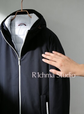 R1chma轻奢男装绵羊毛桑蚕丝填充老钱风休闲连帽防风棉衣户外冬季
