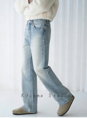 R1chma|美国CONE康龙面505宽松直筒复古水洗做旧牛仔裤男士裤子