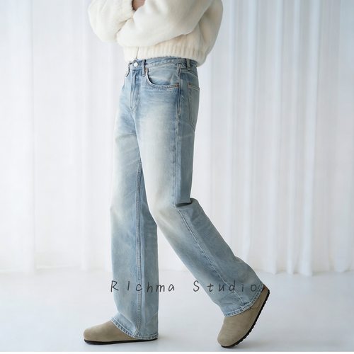 R1chma|美国CONE康龙面505宽松直筒复古水洗做旧牛仔裤男士裤子