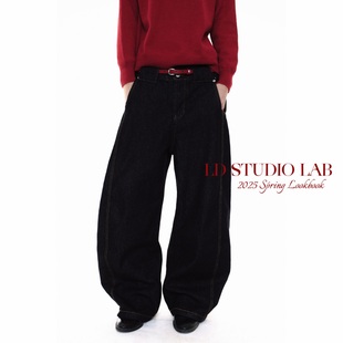 LDSTUDIOLAB 原创日系复古简约通勤黑色牛仔原牛弯刀宽松阔腿男女