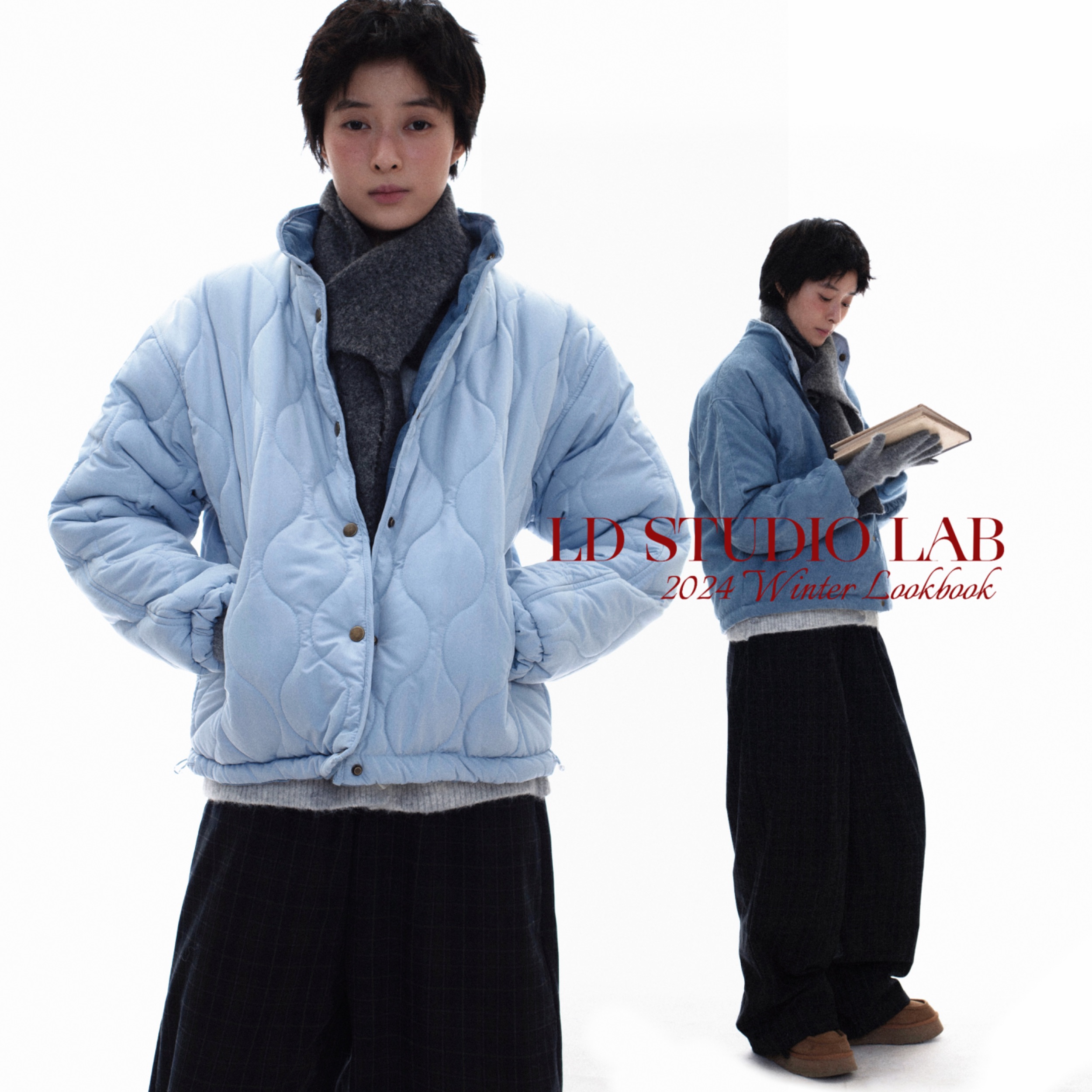 蓝色双面穿灯芯绒棉服