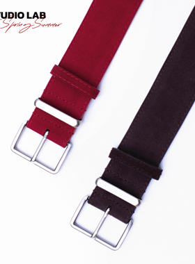 LDSTUDIOLAB 牛皮银色金属扣头宽封边真皮皮带腰带红色设计简约
