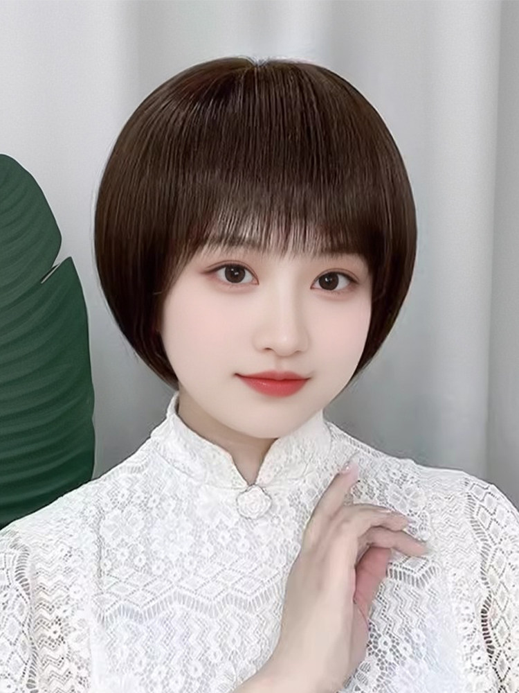 假发女短发全真人发手工钩织波波头发型自然蓬松整顶修脸女士头套