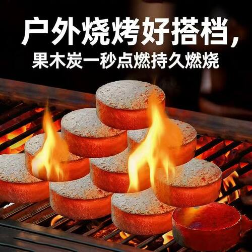 速燃炭烧烤炭无烟果木炭专用易燃碳家用炭块机制竹炭煮茶野炊户外