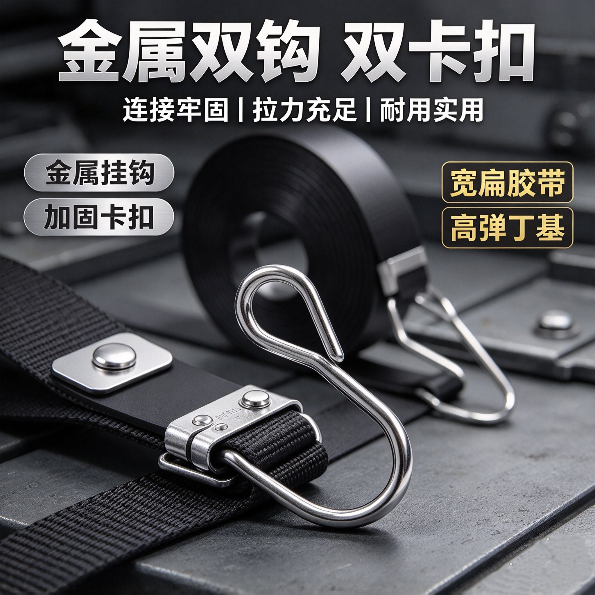 高弹双钩捆绑绳加固卡扣拉力摩托车橡皮筋捆绑绳强拉绑弹力胶带