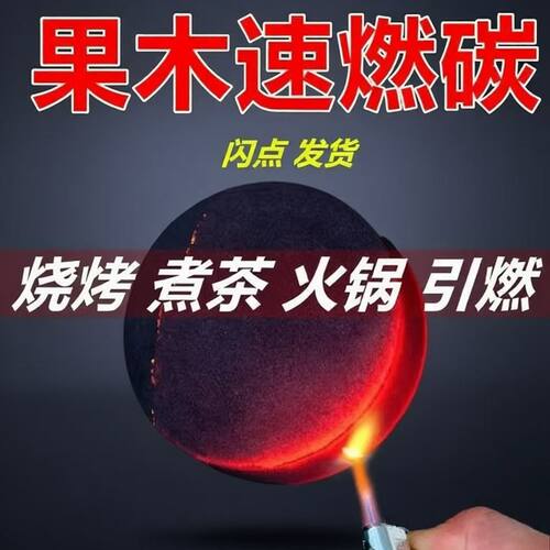 野炊速燃炭烧烤炭无烟果木炭专用易燃碳家用炭块机制竹炭煮茶木炭