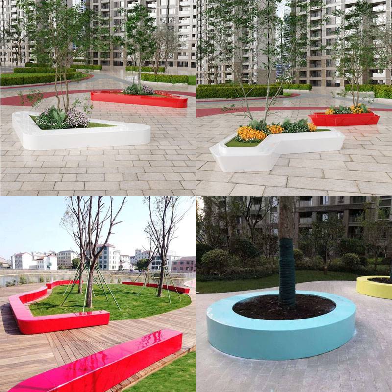 定制户外玻璃钢树池坐凳异形景观园林花坛座椅商场休息围树休闲椅