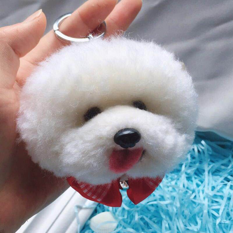 手工羊毛毡宠物狗狗钥匙圈 比熊狗造型可定制照片