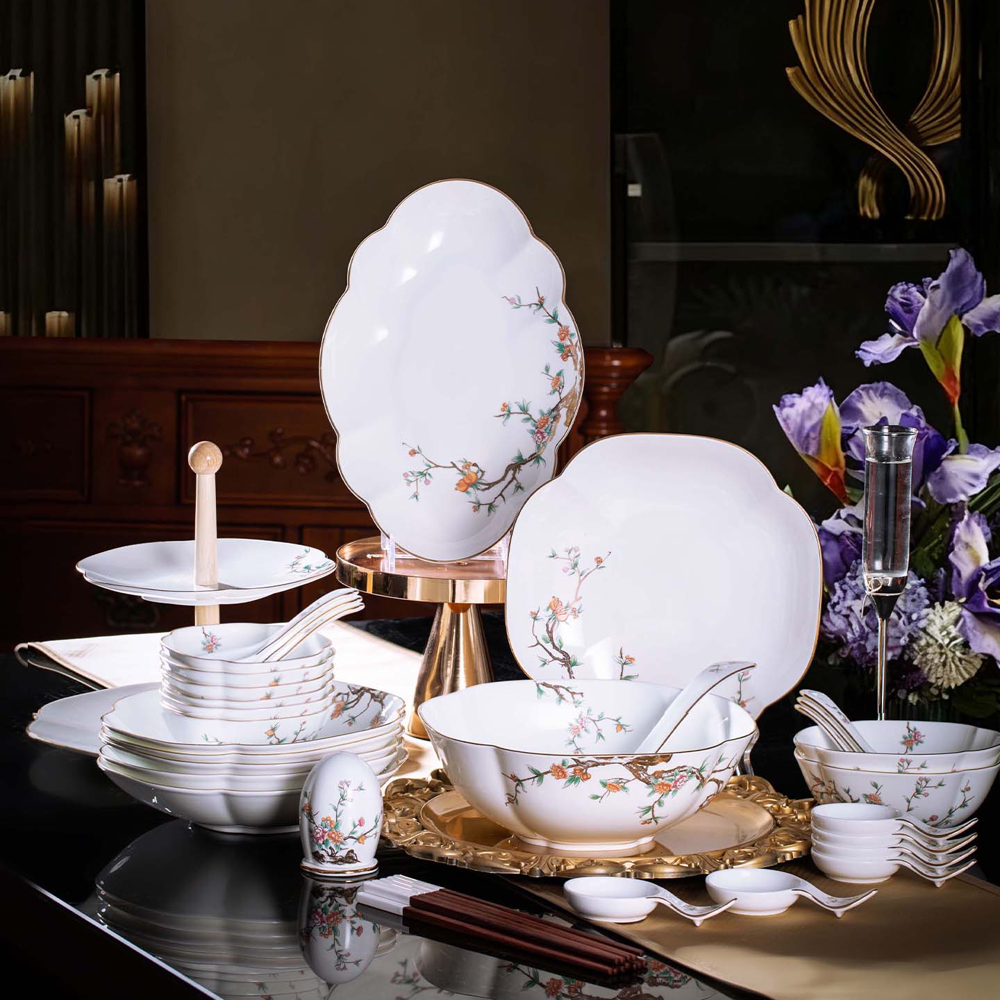 景德镇陶瓷器石榴花卉餐具套装碗盘家用2025新款碗碟乔迁送礼盒装