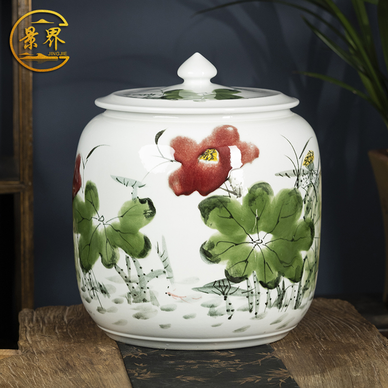 景德镇陶瓷米缸油缸面缸水桶20/30/50斤家用防潮防虫茶叶罐储物罐