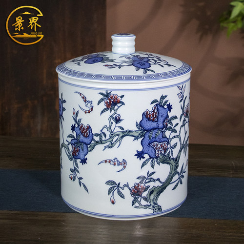 景德镇陶瓷高档存茶叶罐手绘青花瓷带盖防潮普洱茶饼密封储物罐子