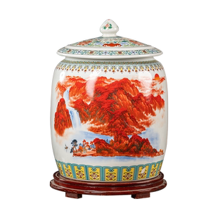 鸿运当头陶瓷大口米缸油缸水缸20斤景德镇家用带盖米桶防潮密封罐