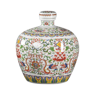 加厚高级粉彩陶瓷空酒瓶10斤装酒坛子景德镇家用密封酒壶送礼品盒